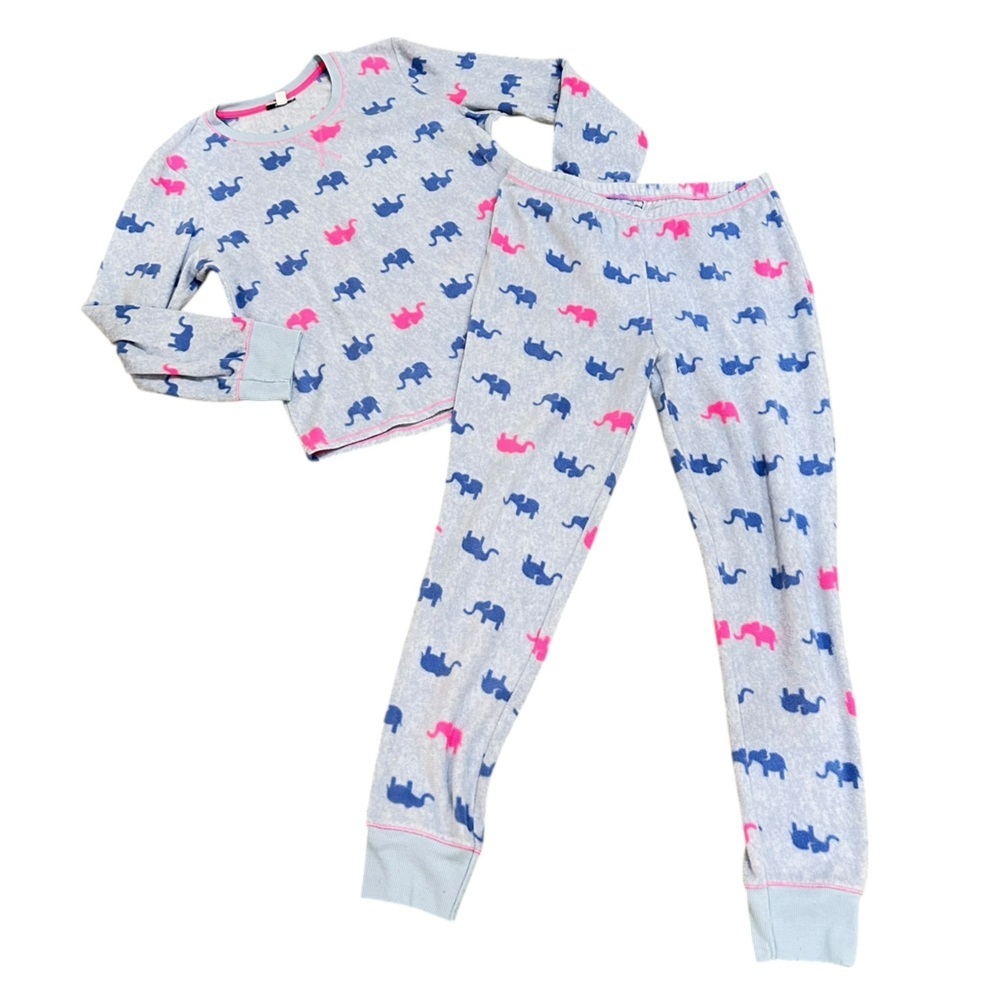 Roudelain elephant Print fleece Pajama coordinated Set pink/ blue size large